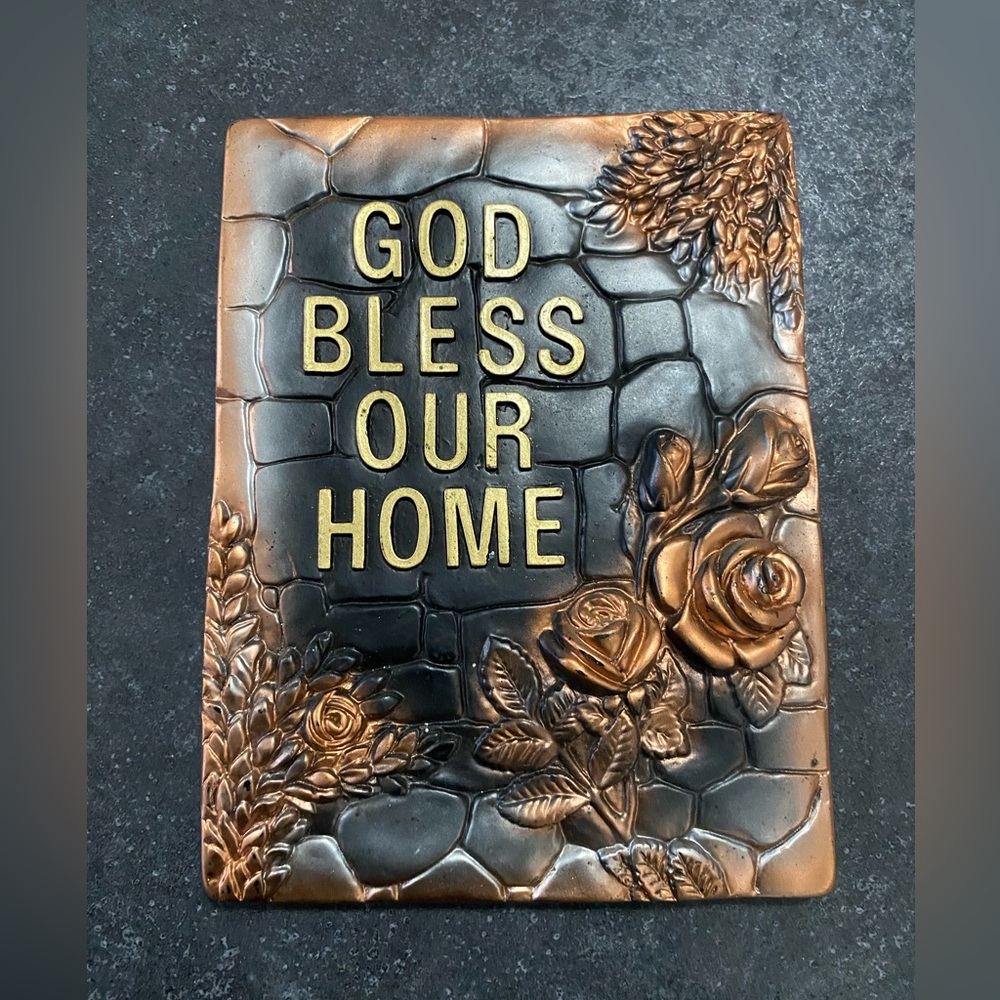 Vintage Favorware Chalkware GOD BLESS OUR HOME plaque